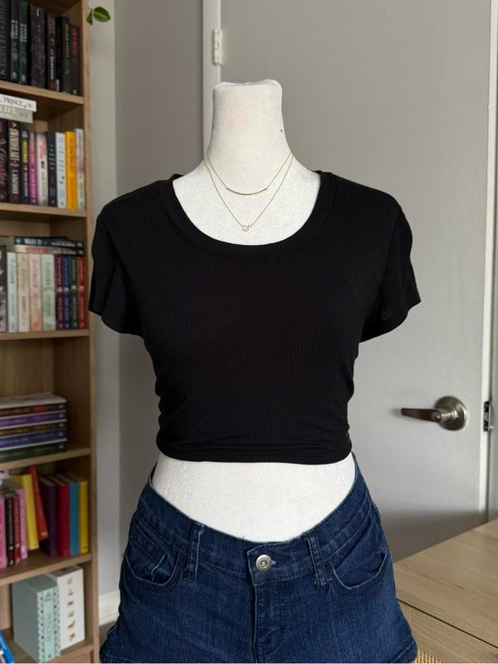 black crop top with open back